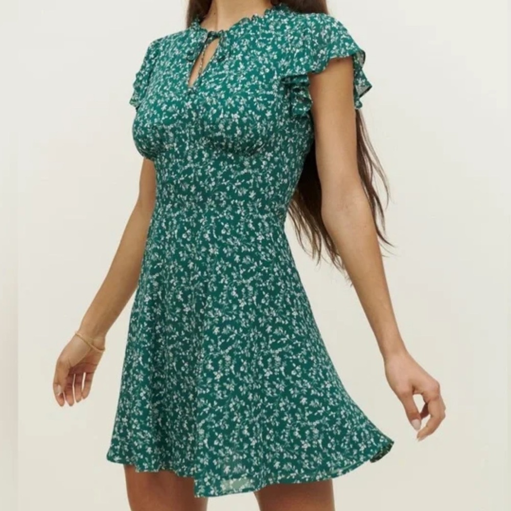 Reformation Byron green floral dress